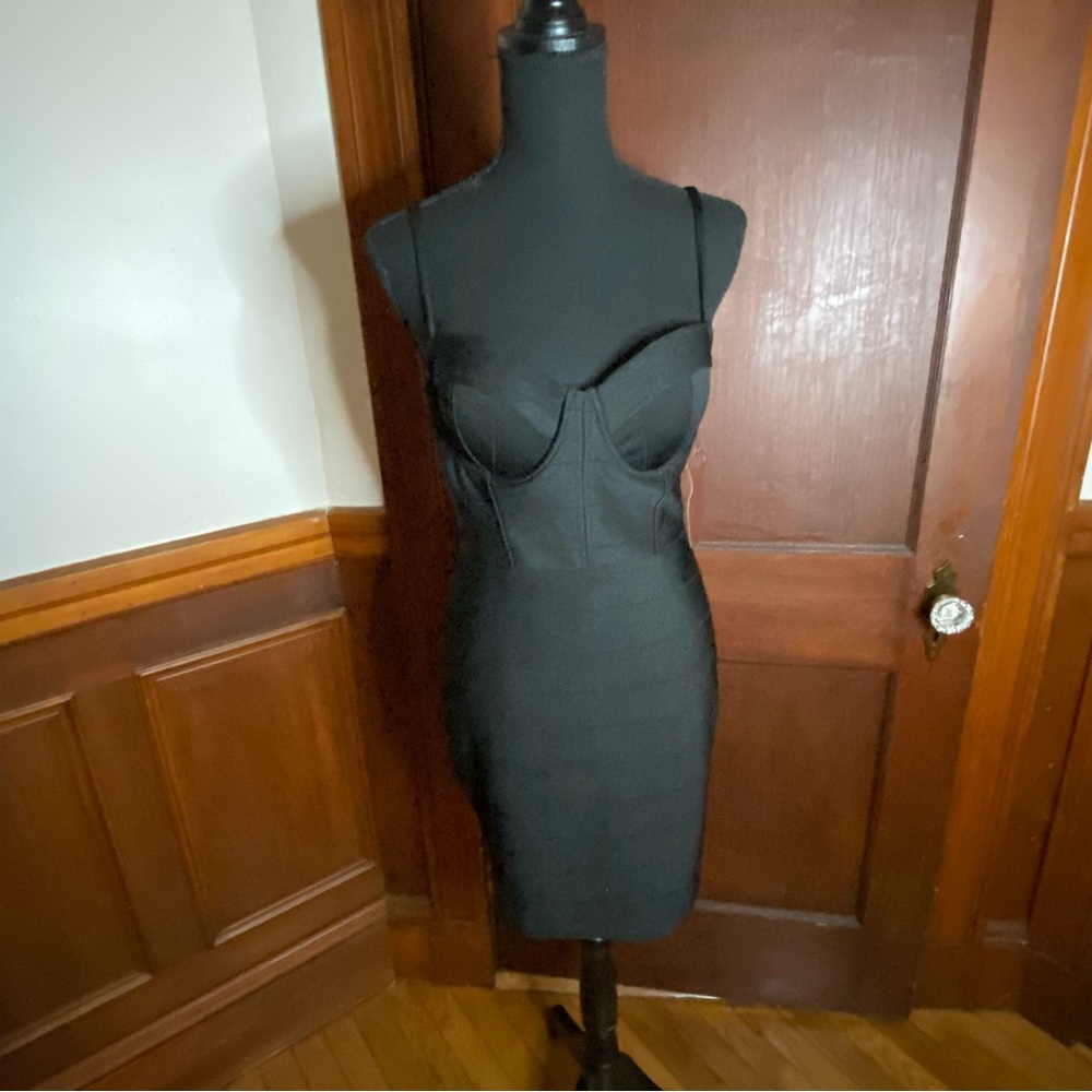 Haute Monde Womens Sleeveless Bustier Bodycon Mini Dress Black Sz L